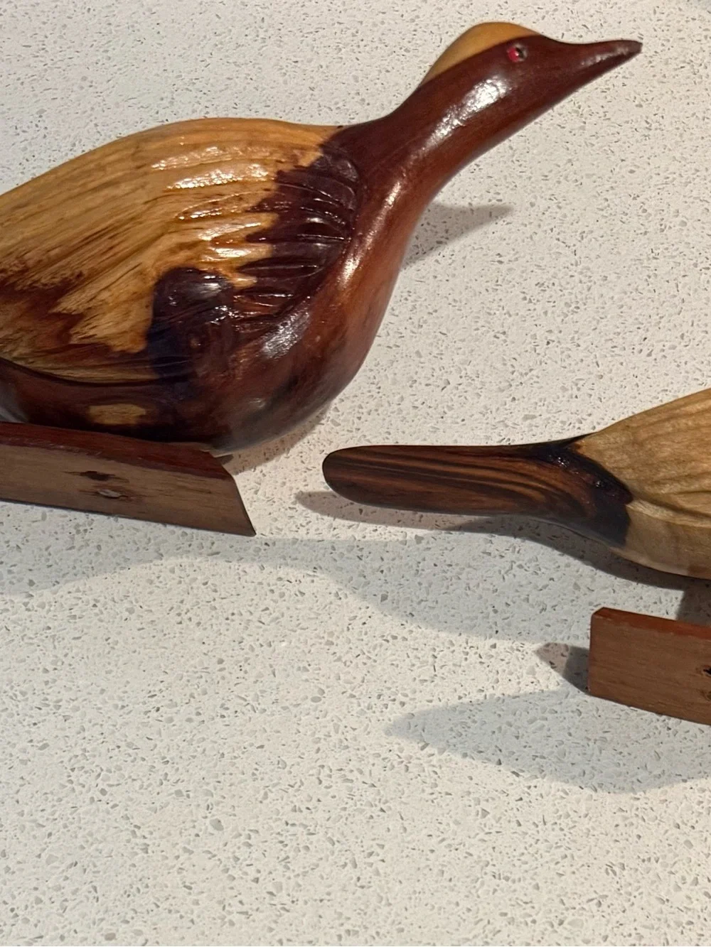Vintage 2pcs Jamaican Hand Carved Wooden Bird Figurines on Matching Stands
